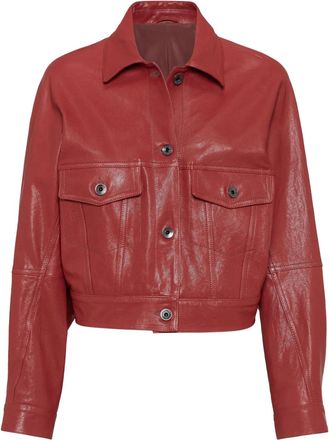 Brunello Cucinelli Giacca crop in pelle - Rosso