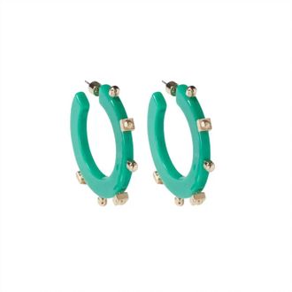 Smith & Co Womens Solid Jewel Hoop Earrings In Sea Green