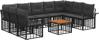 vidaXL Conjunto De Sof&aacute;s De Exterior 10 Uds. Negro Y Gris Oscuro Vidaxl