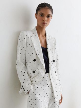 Reiss White & navy Petite Polka-dot Double-breasted Suit Blazer, 14