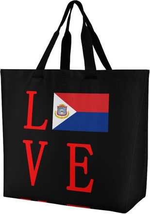 Generic Love Dutch Saint Martin Flag Reusable Shopping Bags Large Capacity Grocery Bag Heavy Duty Tote for Women 40x40x16cm