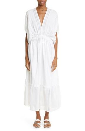Lemlem Abira Empire Waist Tiered Cotton Blend Cover-Up Maxi Dress in White at Nordstrom Rack, Size Small