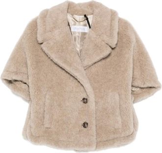 Max Mara button-fastening short-sleeve cape - women - Alpaca/Cashmere/Silk/Viscose - S/M - Neutrals