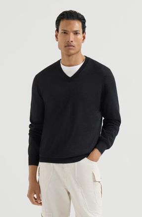 Brunello Cucinelli Cashmere and silk lightweight sweater in Black at Nordstrom, Size 54