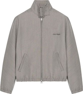 Courr&egrave;ges houndstooth-pattern bomber jacket - women - Wool/Polyester - S - Brown