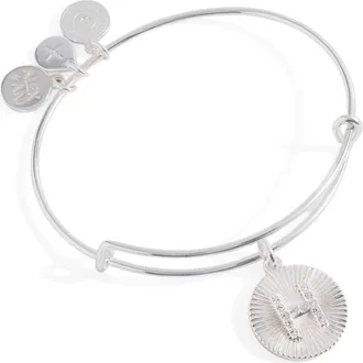 Alex and Ani Pave Starburst Texture Initial Bangle Bracelet in Silver - H at Nordstrom, Size Small/medium