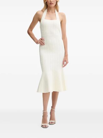 Guess Co halter-neck ribbed midi dress - women - Polyester/Viscose/Elastane - L - White
