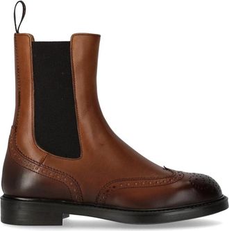 Doucal's Bruine Chelsea Boot met Brogue Details - Dames - Chelseaboots - Bruin - 37 1/2 EU - Leer - Schoenen