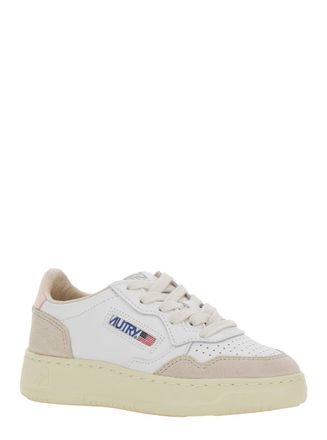 Autry Girls White Low Top Sneakers With Logo Patch Cow Leather Trainers