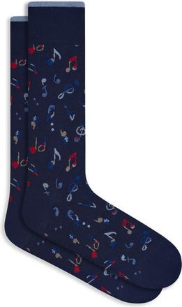Bugatchi Music Notes Mercerized Cotton Blend Dress Socks in Navy at Nordstrom