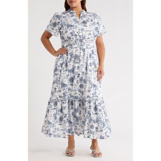 Sugarlips Renzo Toile Cotton Poplin Maxi Dress in White/Blue/Multi at Nordstrom, Size 1 X