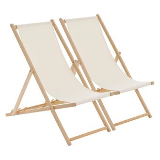 Harbour Housewares Folding Wooden Deck Chairs Natural Pack of 2 in Beige