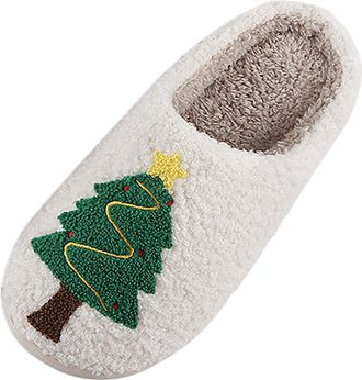 Generic Ladies Slippers Christmas Tree Christmas Warm Winter Cozy Clogs For Couples Thick Sole Soft Sole Shoes Thickened Slip Resistant For Men And Women Slip