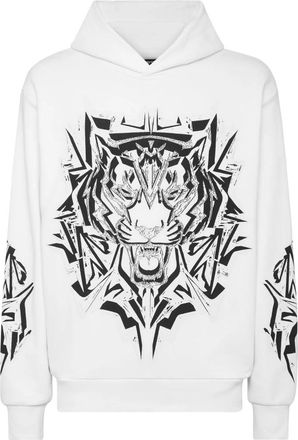 Plein Sport Hoodie Sweatshirt Thunder Tiger - Heren - Sportshirts - Wit - XS - Katoen - Fitness