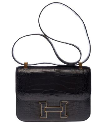 Herm&egrave;s Black Crocodile Leather Constance Shoulder Bag (Authentic Pre-Loved)