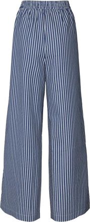 Lollys Laundry Gestreepte elastische taille broek - Dames - Wijde Broeken - Blauw - S - Katoen - Broeken