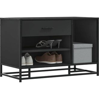 vidaXL Panca Portaoggetti Nera 80x40x53,5 cm Multistrato e Metallo - Vidaxl