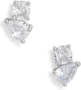 Nordstrom Rack Round & Pear Cubic Zirconia Stud Earrings in Clear- Silver at Nordstrom Rack