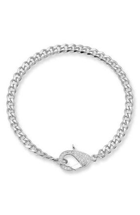 Sphera Milano Pav&eacute; Cubic Zirconia Clasp Curb Chain Bracelet in Silver at Nordstrom Rack