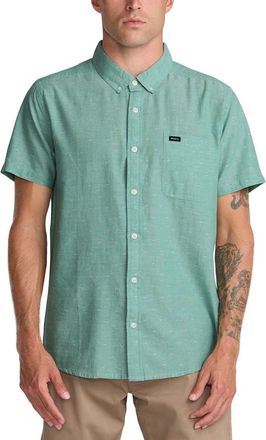 Rvca Thatll Do Slim Fit Solid Short Sleeve Cotton Button-Down Shirt in Bottle Green at Nordstrom, Size Xx-Large