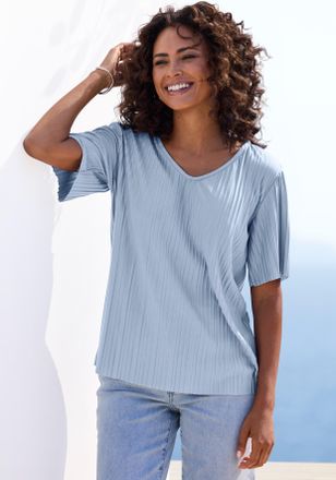 Lascana Plisseeshirt LASCANA, Damen, Gr. 32/34, himmelblau, Shirts Plisseeshirt, Angenehme Viskose-Mischqualit&auml;t
