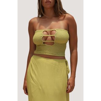 Stone Fox Swim Coco Smocked Crop Tube Top in Soft Sage at Nordstrom, Size X-Small