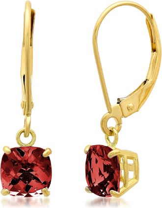 MAX + STONE Solid 10K Yellow Gold Cushion Cut Dangle Gemstone Leverback Earrings