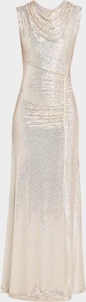 Roland Mouret Sleeveless Diamante Mesh Draped Gown