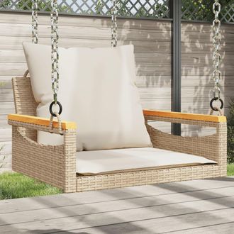 vidaXL Vidaxl - Banco Columpio Con Cojines Rat&aacute;n Sint&eacute;tico Beige 63x62x40 Cm