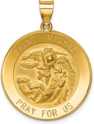Diamond2Deal 14k Yellow Gold and Satin Hollow Large St. Michael Medal Round Pendant