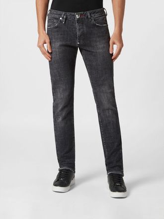 Philipp Plein Jeans skinny in denim stretch nero con logo Hexagon posteriore