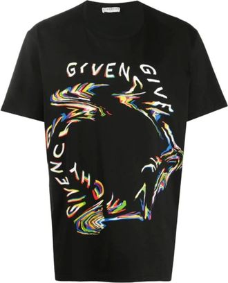 Givenchy Tops, Heren, Zwart, S, Katoen, Logo Bedrukt T-shirt