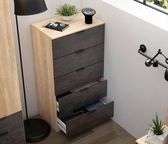 Dmora C&oacute;moda Mesquite, Semanal Con 5 Cajones, Tocador Para Dormitorio, Semanario Moderno, Cm 60x40h110, Roble Y Antracita, Con Embalaje Reforzado - Dmora