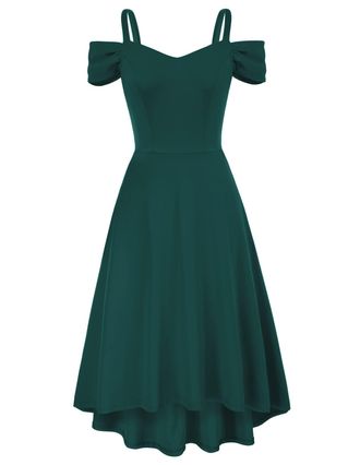 Grace Karin Womens Cold Shoulder A Line Rockabilly Midi Dress Sleeveless Fit and Flare Summer Dress Dark Green M