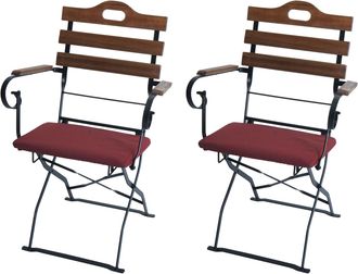 Hhg [nunca Usado] Juego De 2 Sillas De Jard&iacute;n Hhg-122, Silla Plegable, Silla De Jard&iacute;n, Calidad Gastron&oacute;mica, Acacia, Marr&oacute;n Claro, Tapizado Rojo