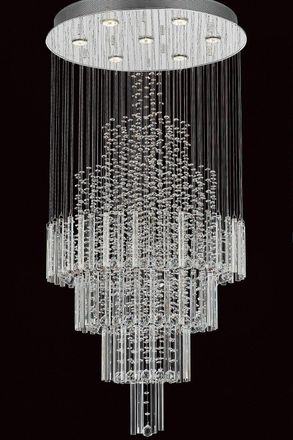 Netlighting Barcelona Crystal 7 Light Stairwell Chrome Frame Cluster Pendant Ceiling Light