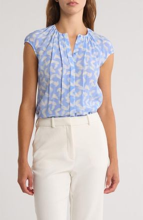 BOSS Berika Pleated Silk Top in Blue Patterened at Nordstrom Rack, Size 0