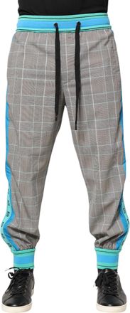 Dolce & Gabbana Mens Checked Trousers With Side Stripes - Grey Cotton - Size EU 48 (Mens)