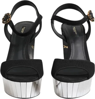 Dolce & Gabbana Black Crystal Ankle Strap Keira Sandal Womens Shoes