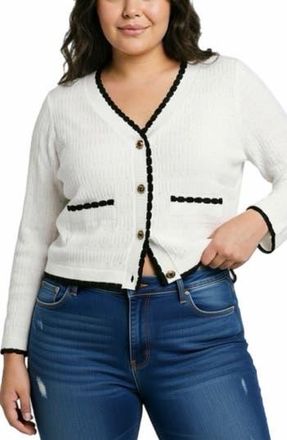 Nina Leonard Scallop Trim Cardigan Sweater in White/Black at Nordstrom Rack, Size 3 X