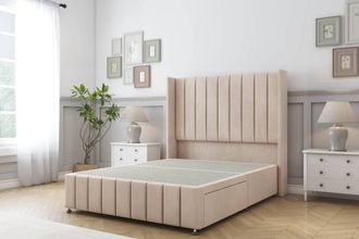 Sloomy Melbourne Naples Divan Base No Drawers-54 Wingback 12 Footboard in Light Sand | Size: Small Double