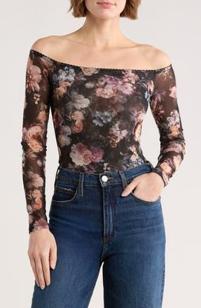 L'agence Peonie Off the Shoulder Bodysuit in Black Multi Vintage Oil Flower at Nordstrom Rack, Size X-Small