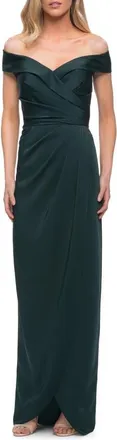La Femme Long Jersey Dress with Ruching and Cap Sleeves in Emerald at Nordstrom, Size 18