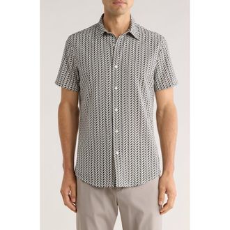 14th & Union Leaf Print Short Sleeve Performance Button-Up Shirt in Ivory Northwest Leaf at Nordstrom Rack, Size Xx-Large