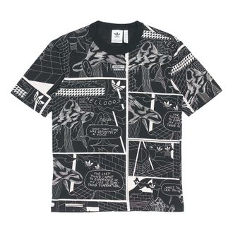 adidas originals Graphic Tee Printing Sports Round Neck Short Sleeve Black GN3346