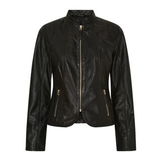 BTF-CPH Zwarte bikerjack met licht gouden accenten - Dames - Leren en Su&egrave;de Jassen - Zwart - XL - Leer - Jassen
