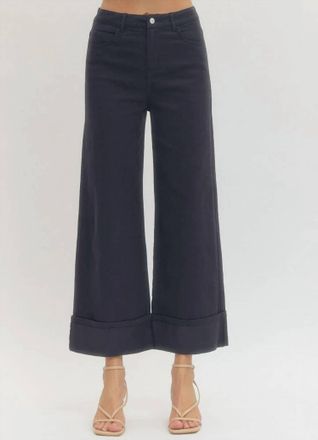 Entro Solid Mid-Rise Ankle Length Pants In Navy