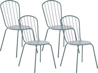 Beliani Beliani - Set of Garden Dining Chairs Light Blue High Back Metal Rust Resistant 4 Pc Calvi