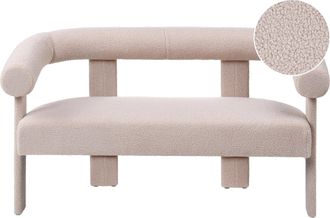 Beliani Sof&aacute; 2 Plazas De Sala De Estar Retro Tapicer&iacute;a De Boucl&eacute; Patas Tapizadas Beige Claro Ilbro