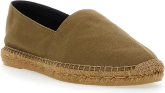 Saint Laurent Mens Brown Espadrilles With Cassandre Embroidery Cotton Shoe